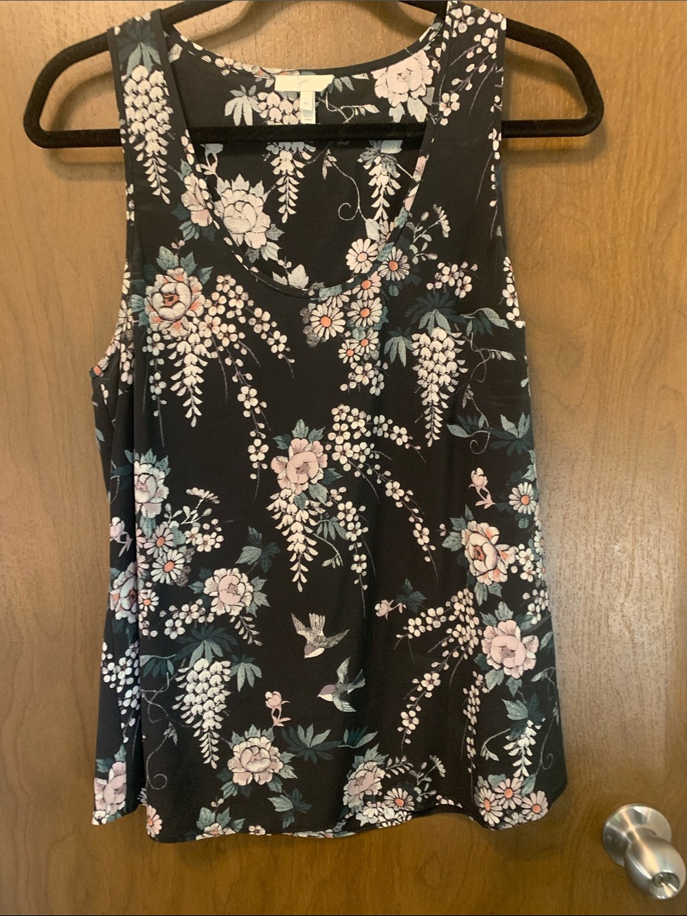 Sleeveless Black Floral Tank Top 100% silk